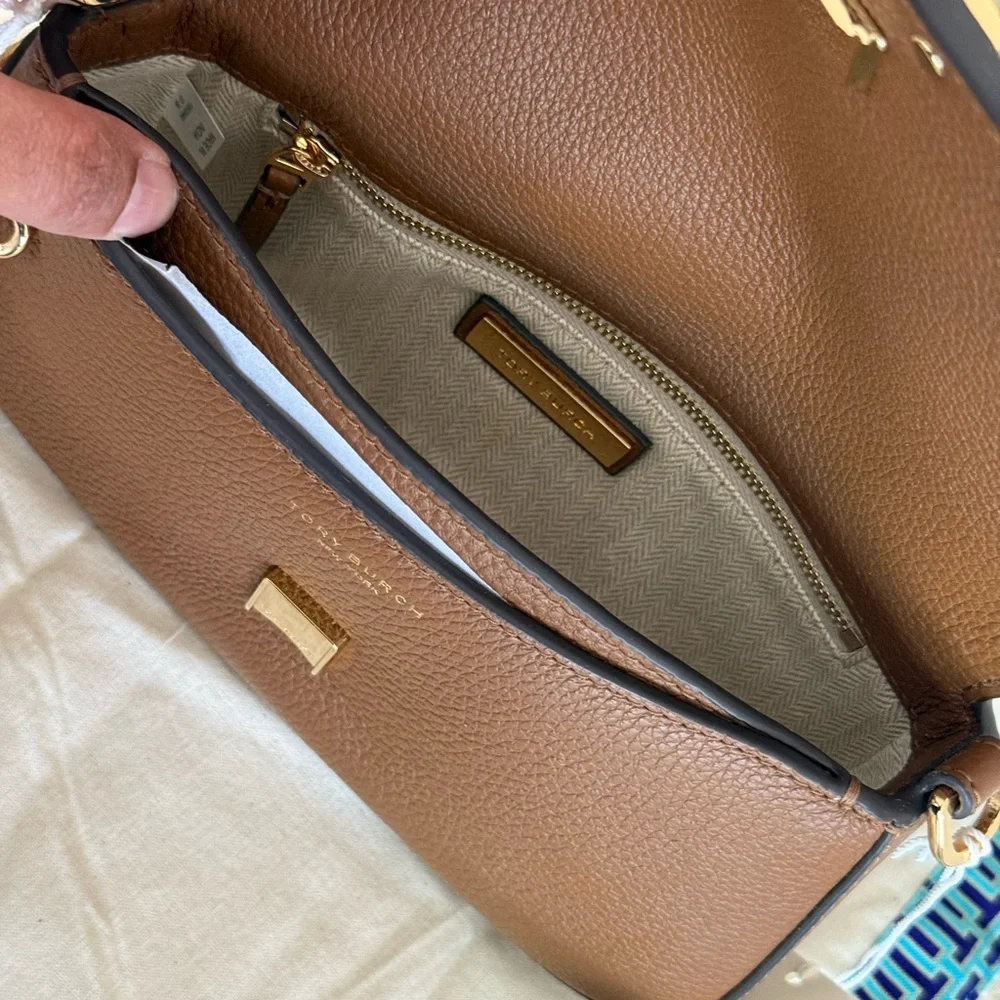 Tory Burch BRITTEN CONVERTIBLE CROSSBODY Leather Shoulder in moose color